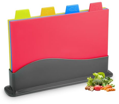 Ensemble de 4 planche a decouper plastique – Planche a decouper – Planche à découper – Compatible lave-vaisselle et sans BPA – Plastique réversible – 30×23,5 cm（4 couleurs）