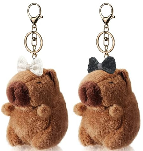 Mezrkuwr Lot de 2 porte-clés Capybara en peluche - Jouet Capybara - Pendentif Capybara - Pour sac à dos, jouet, cadeau d'anniversaire, Barrette à cheveux avec nœud, L