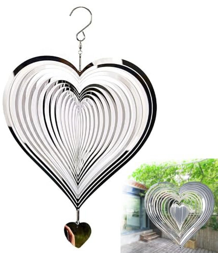 3D Campanelli Eolici,Carillon Vento in Acciaio Inossidabile,Spinner a Vento,Campanelli Eolici a Forma di Cuore,3D Girandola a Vento per Giardino,Spirale Campanelli Eolici per Esterni Cortile Giardino