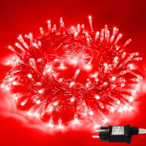 LED Lichterkette Außen, 13M 100 LEDs mit Stecker 8 Modi Wasserdicht Beleuchtung Draußen Innen Weihnachtsbaum LED Lichterketten Dekorationen für Weihnachten, Halloween, Bäume, Garten, Party Deko, Rot