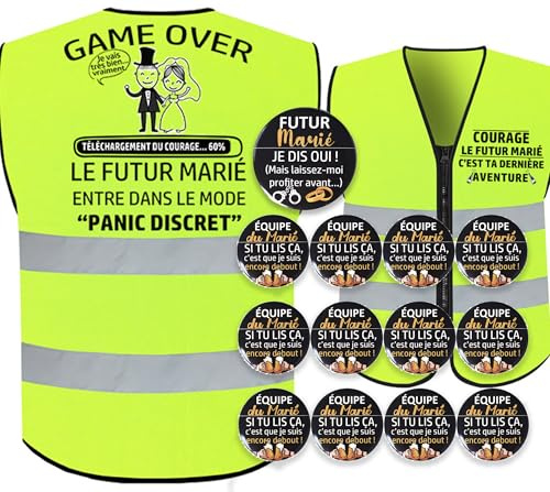 Addio al Celibato Divertente – Gilet Riflettente Game Over in Francese