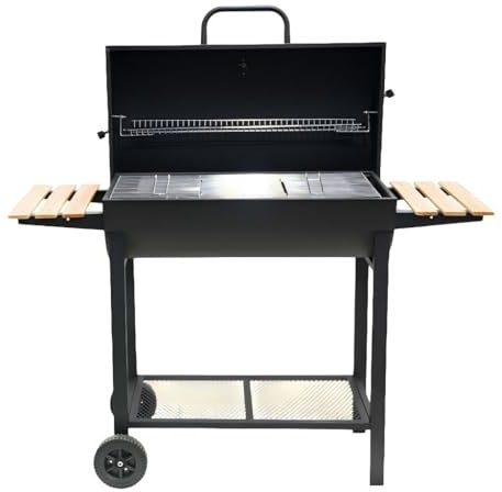 Barbecue au charbon de bois avec tables d'appoint, grand barbecue d'extérieur fumoir, 125 x 55 x 128 cm, noir