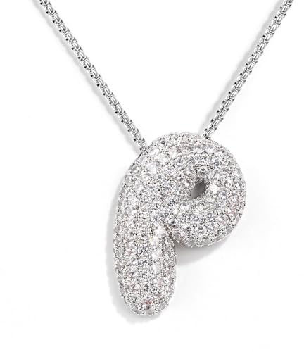 KissYan Blase Buchstaben Halskette Damen, Silber/Gold Ballon Initialen Kette Bling Zirkonia Buchstaben Anhänger A-Z Schmuck Geschenke für Frauen