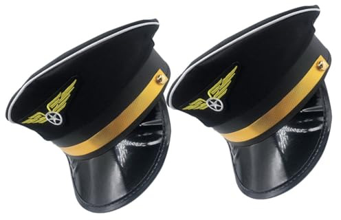 2 Stück Schwarze Pilotenmützen für Halloween Feier, Polyester, Flexibel
