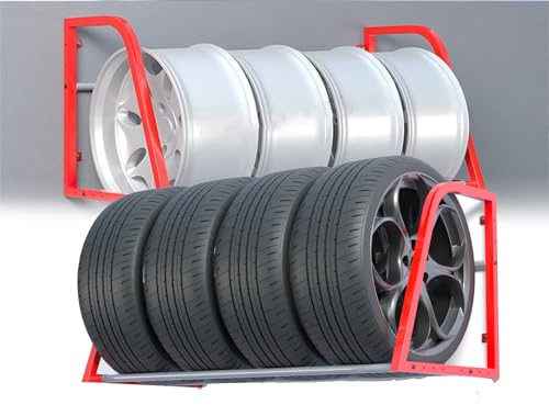 Porta Pneumatici da 127 cm/50 Pollici, Supporto da Parete per Pneumatici in Metallo per impieghi gravosi, Sistema di stoccaggio Multi-Pneumatico, per Officina, Posto Auto Coperto, 127 × 60 c