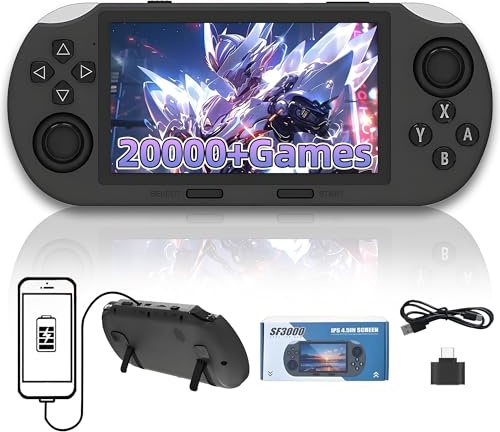 SF3000 Retro Handheld Game Console,20000+ Games,14+ Emulators,4.5-Inch IPS HD Screen Retro Gaming Console,Dual Core Processor,Emergency Charging For mobile Phones,Can connect to TV,3000mAh (Black)