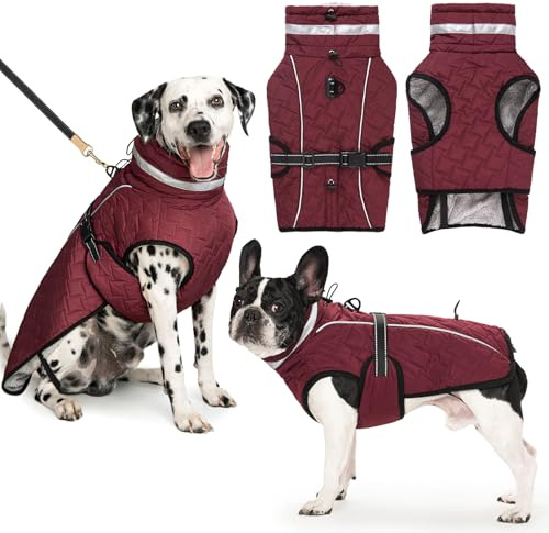 Cyponpy Dog Coats Waterproof Jacket Fleece Lined Dogs Coat with Harness Adjustable Waterproof Dog Coat Reflective Winter Jacket Warm Coats & Jackets for Small Medium Large Dogs Winter Warm Raincoat