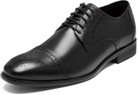 HEEZ Men's Dress Shoes, Classic Cap Toe Oxford for Men Non Slip, Comfortable Lace Up Derby Shoes for Formal Business Work Wedding Office Prom, Black Brogue, Size 13