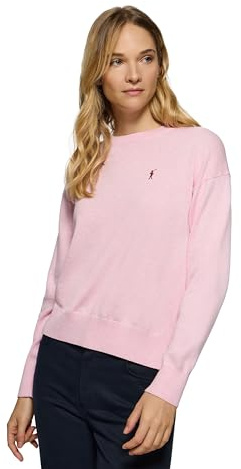Polo Club Jersey de Punto con Cuello Redondo y Logo Bordado para Mujer en Color Rosa
