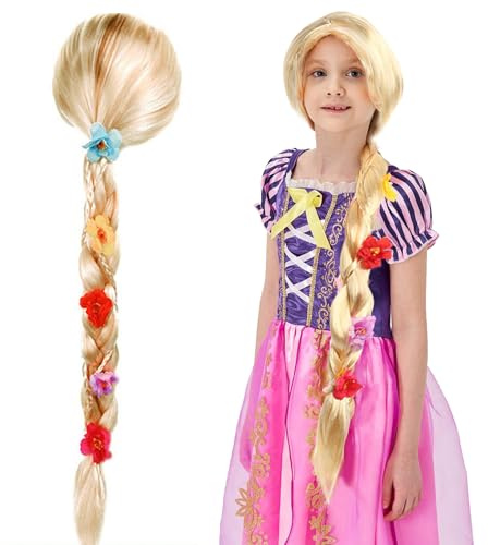 MLPKOI Prinzessin Perücke, Mädchen Prinzessin Kostümzubehör, Prinzessin Cosplay Perücke für Frauen/Mädchen, Rapunzel Perücken, Geflochten Prinzessin Perücken, für Märchen, Karneval, Mottoparty