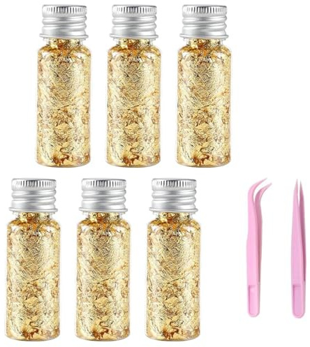 VYNZOR 6 Botellas Copos de Lámina de Oro, Botellas de Hojas de Pan de Oro Papel de Aluminio Decorativo multifunción, para embotellado Manicura Artesanía
