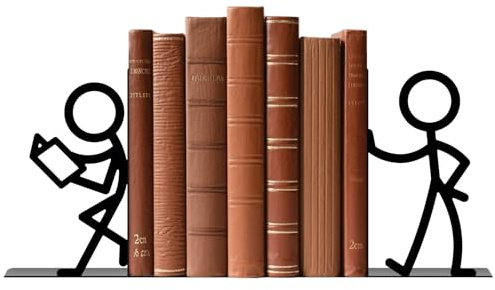 TWINKLEMON 1 Pair Book Ends for Shelves, Cute Person Black Metal Bookends