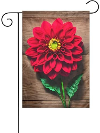 Panneau en bois rétro imprimé fleur dahlia rouge 30,5 x 45,7 cm double face extérieur sapin de Noël drapeau décoratif