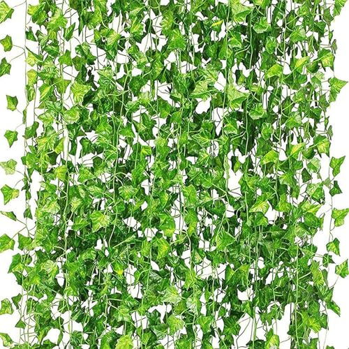 Vides Artificiales de Hiedra – Guirnalda Decorativa Realista de ratán sintético, de Flores Artificiales de Hoja perenne, para el hogar, Sala de Estar, Patio, jardín, Oficina, Cocina,