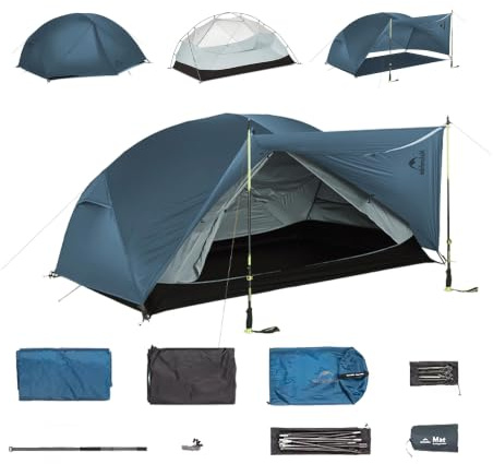 Naturehike Mongar Base Ultraleicht Zelt PU3000mm Wasserdicht Winddicht | 3-Saisons-Rucksackzelt, Abriebfestes Polyester Belüftet mit Netzgewebe Wanderzelt 2/3 Personen für Wandern, Camping, Outdoor