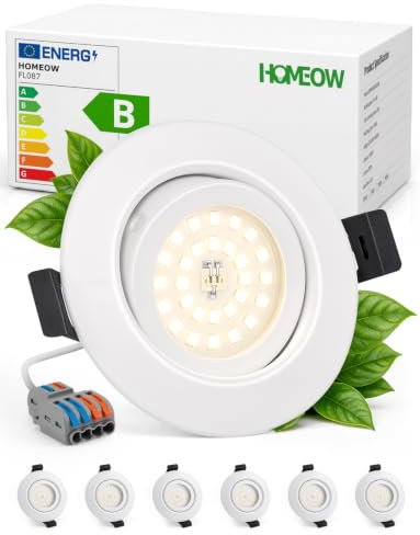 HOMEOW LED Einbaustrahler 230V Metallgehäuse Schwenkbar IP44 Weiß 6er Set | LED Spots Lochmaß 68 - 80mm Deckenspots Ultra Flach für Badezimmer Dusche Kueche Neutralweiß 4000K 4.7W 760LM Nicht Dimmbar