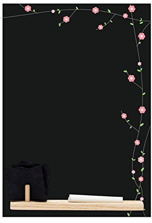 Chalkboards UK Kleine Memotafel mit Blumenmuster, Kreidetafel mit Tablett, Kreidestück und Filzradierer, 29,7 x 20,7 x 1 cm