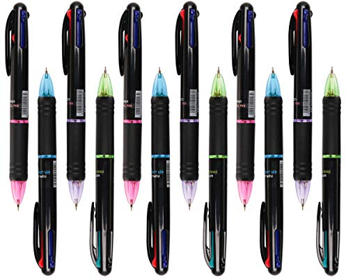 LAOYE 12 Stücke Kugelschreiber Mehrfarbig 4 in 1 Retractable Kugelschreiber 4 Farben (Rot, Grün, Blau und Schwarz), Multicolor Stifte für Studenten Kinder Büro Schulbedarf