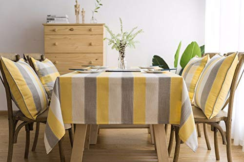 Lanqinglv Streifen Tischdecke 140x240cm Abwaschbar Gelb Weiß Gestreiften Baumwolle und Leinen Tischtuch Rechteck Couchtisch Tischdecke Gartentischdecke Küchentischabdeckung (YL,140x240)