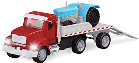 Driven by Battat Driven WH1073Z Micro Flatbed Tractor, Ramps, Lights, and Sounds – Trucks and Construction Toys for Kids Aged 3 and Up, Nylon/A