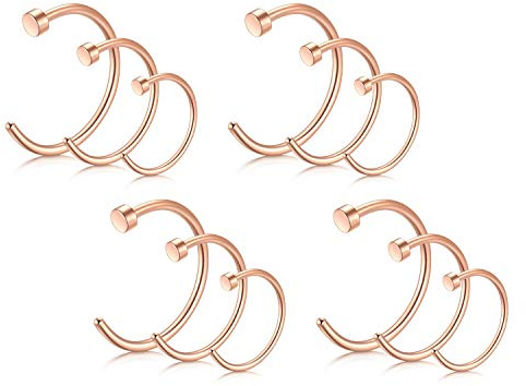 Rajnard 12er Nasenpiercing Nasenringe 18G/20G 6/8/10mm Chirurgenstahl Fake Nasenring Nase Piercing Hoop Ring Schmuck Frauen Männer
