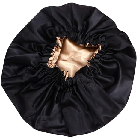 Lurrose Schlafmütze Nachtmütze Kopfhaube Duschhaube Elastische Haarhaube Double-Layer Baden Haarschutz Frauen Männer für Zuhause Hotel Spa Friseursalon Badezubehör Schwarz