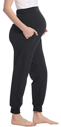 Amorbella Women's Maternity Sweatpants Cotton with Pockets Black/S