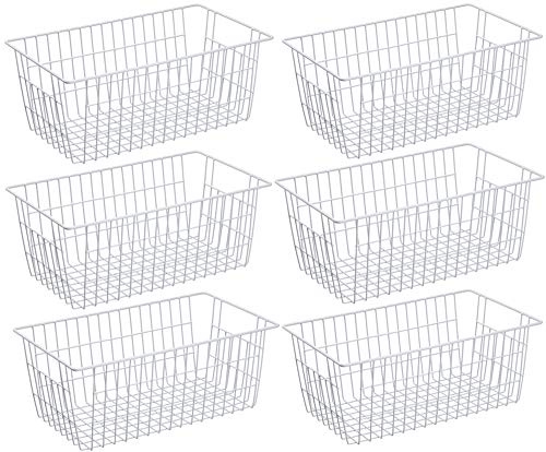SANNO Wire Metal Baskets Freezer Baskets Farmhouse Organizer Storage Bins Large Organizer Bins for Shelf Storage, Office, Bathroom, Pantry Organization Storage Bins Rack with Handles-Set of 6