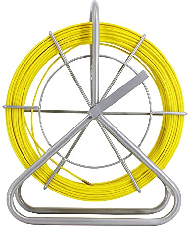 IRSCorp 1/4 500FT Cable Duct Rodder Steel Reel Stand with Brake Fiberglass Fish Tape Continuous Reel Wire Cable Running Cable Puller Running Rod Duct