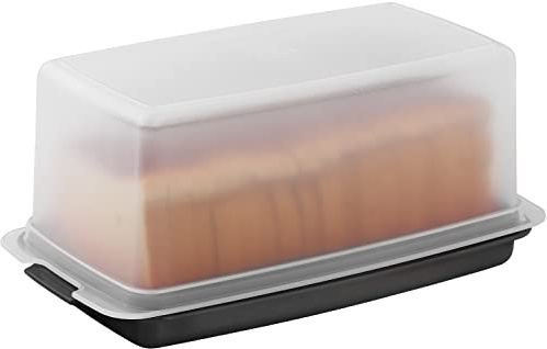 SIGNORA WARE Bread Box - Dual Use Holder/Airtight Plastic Food Storage Container for Dry or Fresh Foods - 2 in 1 Bin - Loaf Cake Keeper/Baked Goods - Keeps Fresh (Black)
