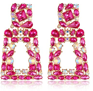 EVER FAITH Rectangle Dangle Earrings for Women Girls, Rhinestone Crystal Geometric Statement Earring