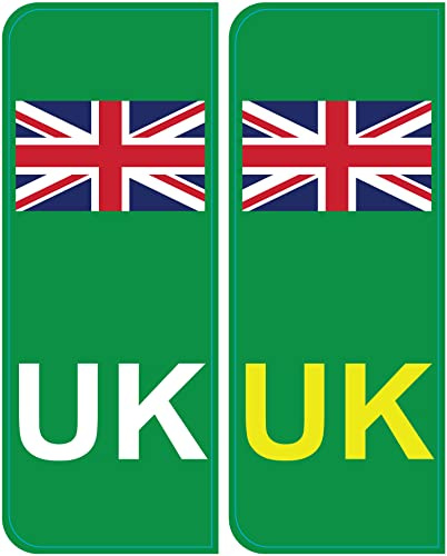 Pack of 2 Green EV UK Number Plate Sticker Self Adhesive (105 x 40 mm) Waterproof UK Car Stickers for Europe Cars, Vans & Trucks Packwith®