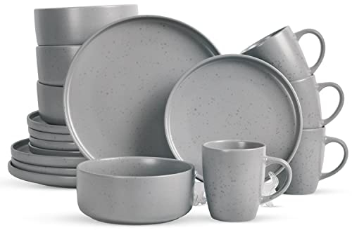 Royalford 16 Piece Stoneware Dinnerware Set - Kitchen Dinner Set, Stoneware Tableware Crockery - Includes 4 Dinner Plates, 4 Dessert Plates, 4 Cereal Bowl and 4 Mugs, Grey