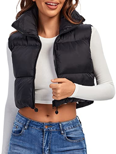 fuinloth Gilet da Donna Primaverile e Autunnale Smanicato Senza in Tinta Unita Giacca Senza Maniche Cappotti con Cerniera Nero S