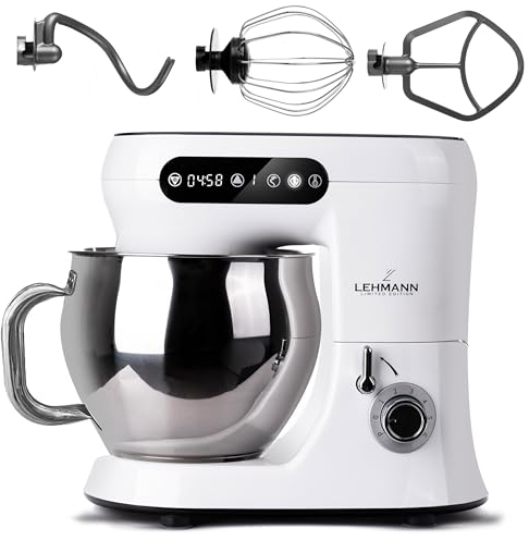 Lehmann Machine de cuisine premium avec affichage électronique | Batteur multifonction avec bol en acier inoxydable de 5 L | 2300 W | 6 vitesses | Inclus fouet, batteur