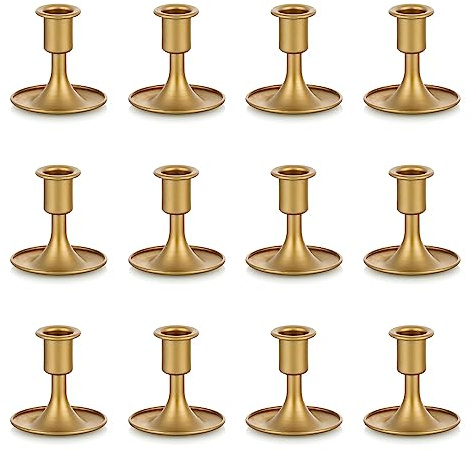 Sziqiqi Kerzenständer Stabkerzenhalter Gold für Hochzeitstisch Deko - 12 Stück Kerzenhalter Dekorative kerzenleuchter für Mantel Kamin Wohnzimmer Tischdeko