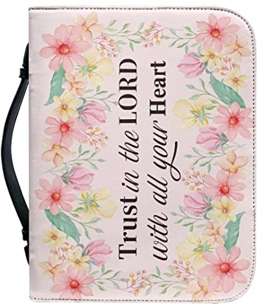 SCRAWLGOD Rosa Buchhülle für Bibel, kompakter Bibeleinband mit Reißverschluss, Leder-Bibelhülle mit Griff, große Größe, ideal für Bibelstudium, den täglichen Gebrauch, Schrift-Design