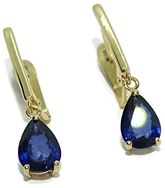 Belles boucles d'oreilles en or jaune 18 carats avec 2 saphirs naturels taille larme de 7 x 5. Fermeture de pelle. 2,20 cm de long. Poids : 1,15 g., cm, 100 % or 18 carats, Saphir