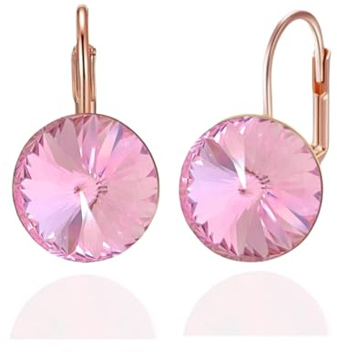 YONVUN Österreichische Kristall Runde Tropfen Hängend Leverback Ohrringe überzogen 18K/Rose Gold Zirkon Edelstein Birthstone Hängen Ohrringe mit Stein Silber Schmuck Geschenk für Frau Mama Tochter