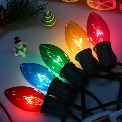 SOTOPOO C9 Multicolor Christmas Lights Outdoor Vintage Christmas Tree Lights, 25FT Colorful C9 String Lights 25Pcs E17 Bulbs for Indoor Outdoor Xmas Home House Eaves Party Yard Porch Stair Decor, 7W