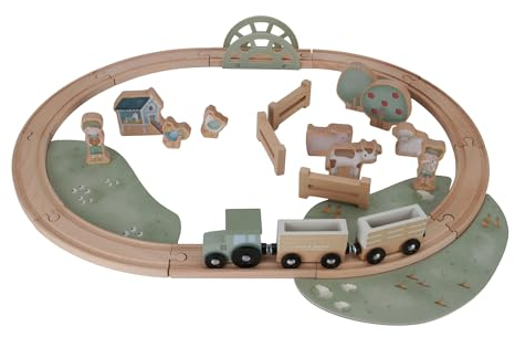 Little Dutch 7151 FSC Holz Traktor Eisenbahn mit Schienen Set Bauernhof - Little Farm