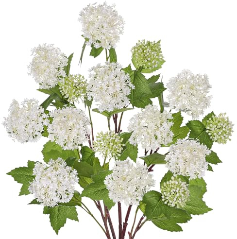 Oairse 5 pcs Artificial Hydrangea Flowers Bouquet 24 White Faux Hydrangea Spray with 3 Flower Heads Fake Flowers for Flora Arrangement Home Vase Wedding Table Centerpieces Decor