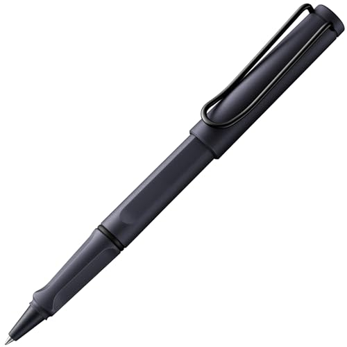 Lamy safari steel black Tintenroller – zeitlos klassicher Stift mit ergonomischem Griff & Strichbreite M - Gehäuse aus robustem ASA-Kunststoff – mit Tintenrollermine M 63 in blau