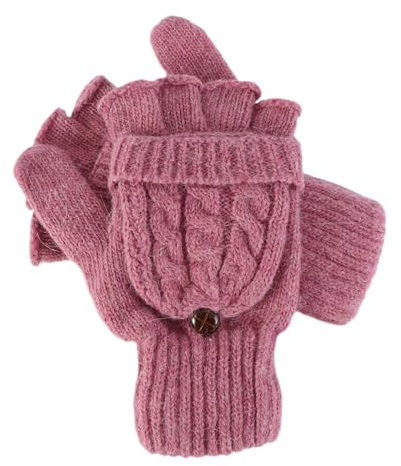 AOKWAWALIY Guantes De Lana Sin Dedos Para Mujer Moda Cálidos Convertibles Invierno Rosa Cómodos y Lavables a Mano