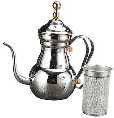OKUMEYR Stainless Steel Coffee Kettle Delicate Filter Tea Kettle 0.7l Silver Infuser Home Kitchen Pot for Brewing Loose Leaf Tea and Coffee
