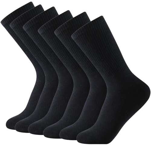 Balseti Calcetines Media Caña Deporte Hombre, Mujer. Calcetines Finos Verano para Trabajo. 85% Algodón. Pack 6 Pares Deportivos, Casuales, Transpirables para Chico, Chica. Talla 43-47, Negro