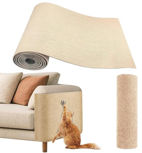 200cmx40cm Kratzmatte Selbstklebend für Katzen, DIY Kratzschutz Sofa, Kratzteppich, Kratzbretter für Möbelschutz, Schützt Teppiche und Sofa, Kratzwand (Khaki)