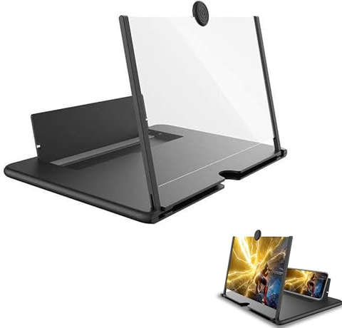 12 Inch Screen Magnifier for Smartphone - Ultra Clear Phone Enlarger with Folding Stand for Movies, Video Games, and 3D Projector - Black