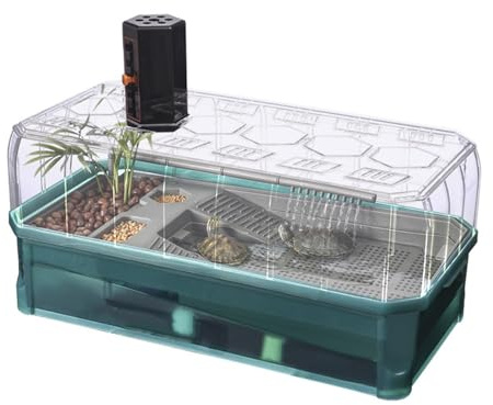 Terrarium Schildkröte - Schildkröten Terrarium Zubehör Wasserschildkröten Aquarium Komplettset mit Deckel | Wasserfiltration im Kreislauf | Terrarien für Reptilien & Amphibien | Turtles-Tank Acryl(Gre