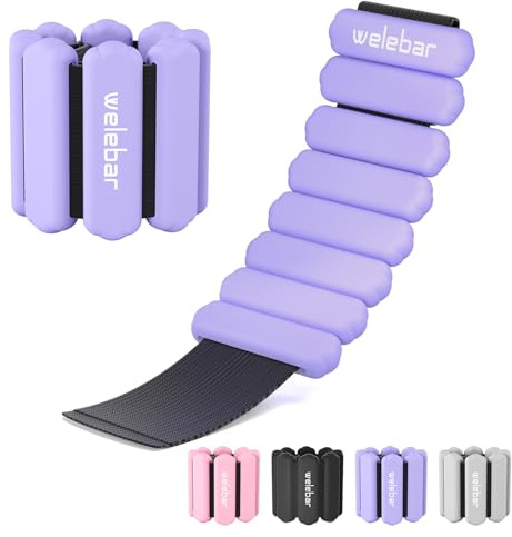 Welebar Justerbara handledsvikter för kvinnor, set om 2 (0,5 kg vardera) bärbara ankelvikter i silikon för löpning, yoga, fitnessträning, aerobics, pilates (lila)